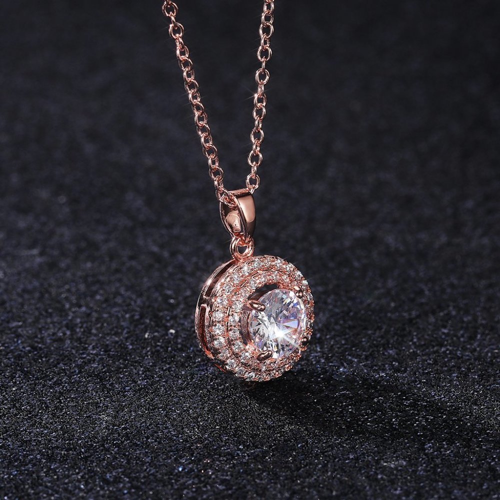 🍁 Shiny Round CZ Multi Layer Rose Gold Plated Classic Dainty Necklace,EVGG1100